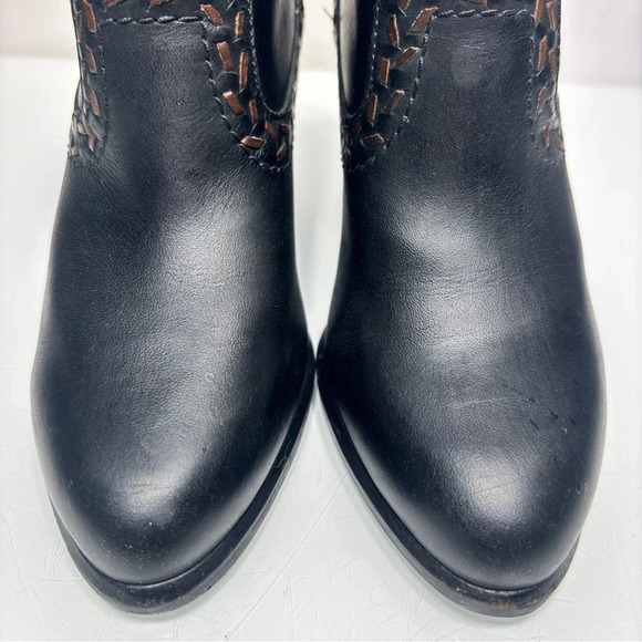 UGG Charlotte Black Leather Back Zip Stacked Heel Western Booties Size 5.5 - Picture 4 of 12